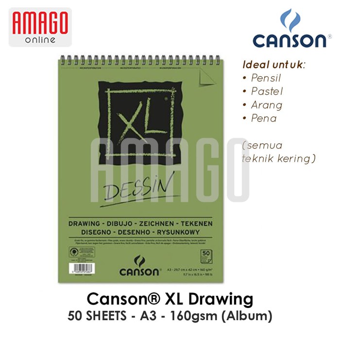 CANSON XL - DRAWING - DESSIN - 50 SHEETS - A3 (29,7 x 42 CM) - 160G (ALBUM) - 400039089