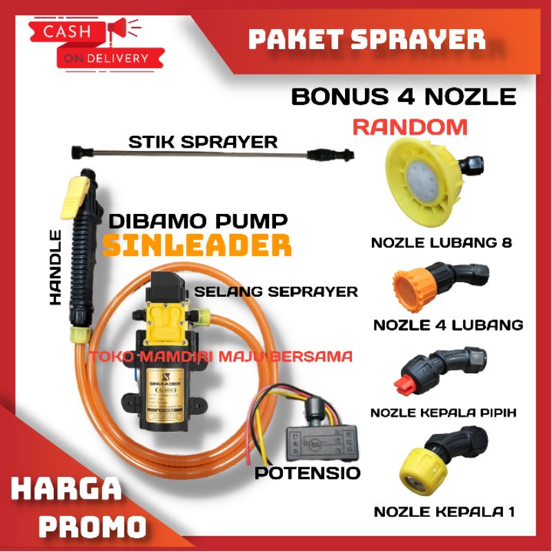 PAKET DINAMO SPRAYER ELEKTRIK / NOZZLE / POTENSIO / SPRAYER PERTANIAN / DINAMO POMPA DC 12V SINLEADER