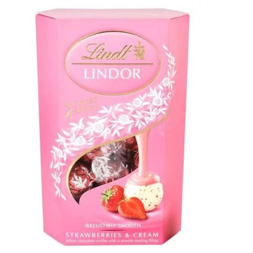 

Lindt Lindor Strawberry Cream Chocolate Truffles 200g Cokelat Stroberi Krim 200 gram