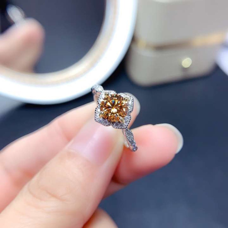 Cincin Sederhana Batu Permata Kuning Perak Wanita 925