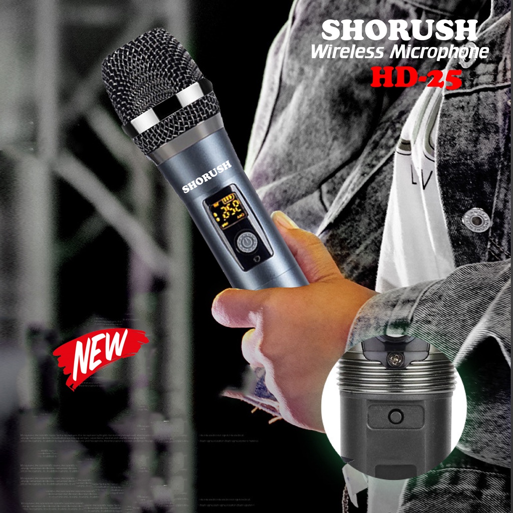 Shorush HD25 Microphone Mic Handheld Wireless UHF Rechargeable Profesional Vlog 2 orang Live Streaming HP Broadcasting Mixer Podcast Youtube Karaoke Smule