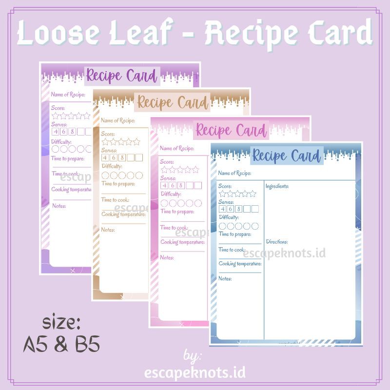 

Recipe Card Loose Leaf A5 / Kertas Binder / Jurnal Resep B5 Simple Series
