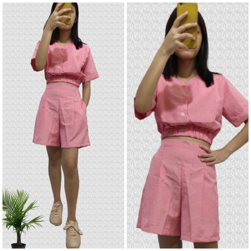 Setelan Wanita Crop Celana Pendek/ Set Fashion CARLA REAL PICT
