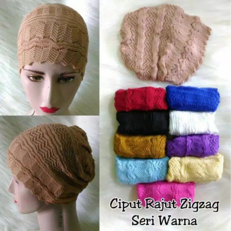 Ciput rajut zigzag model kupluk / hoodie hat