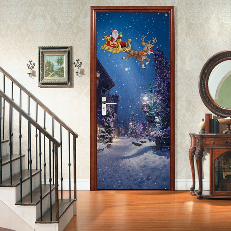 Zzz 2pcs / set Stiker Dinding / Pintu / Kulkas Motif Santa Claus Natal Untuk Dekorasi Rumah