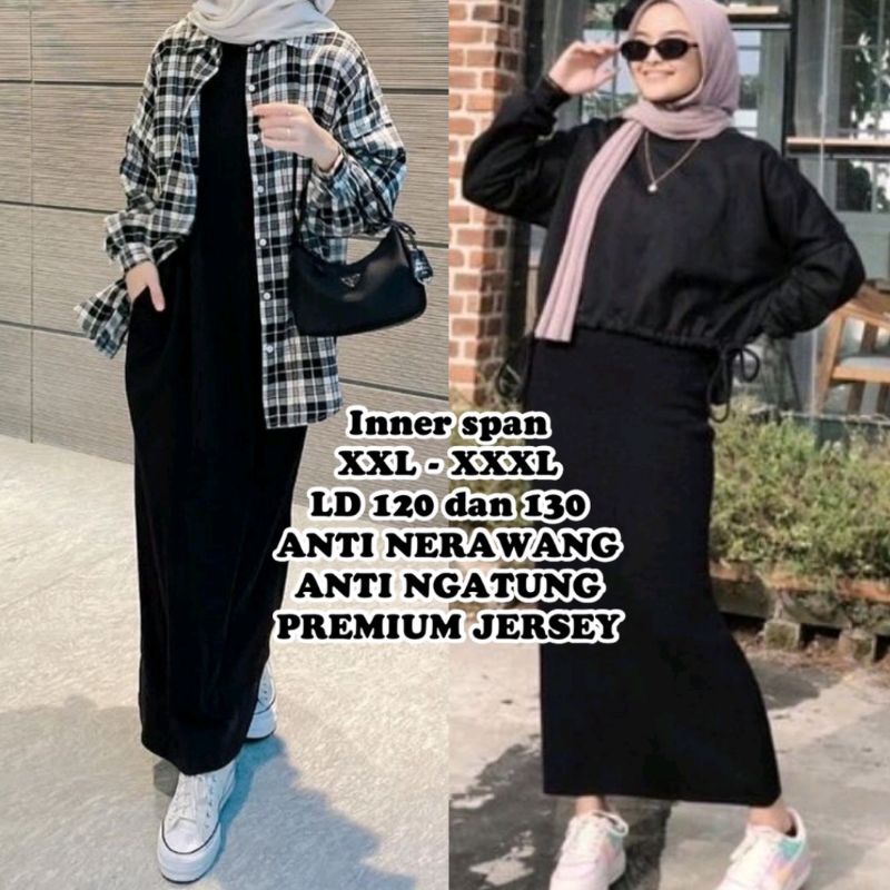 Inner Span Jumbo Dress Tanpa Lengan XXL Jersey Jumbo Ld 120-130 Gamis Span