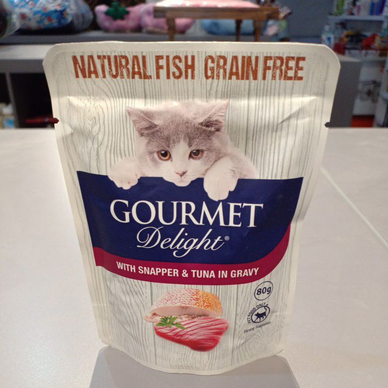 GOURMET DELIGH Mackerel tuna salmon chicken crab pouch 80gr makanan basah kucing GRAIN FREE