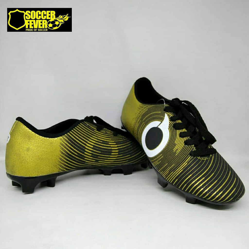 Sepatu Sepak Bola Anak Ortuseight Gold Hitam List Putih Kids Terbaru