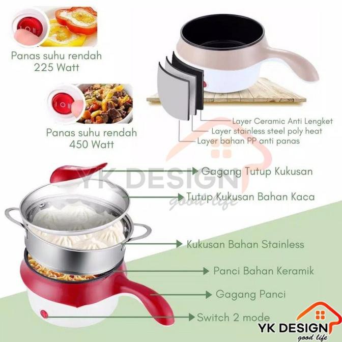 YK DESIGN YK-802 Panci Elektrik Panci Listrik FREE Kukusan Stainless