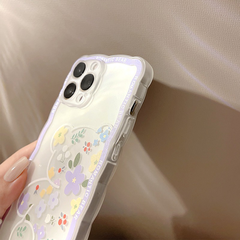 Soft Case Silikon Motif Bunga Beruang Ungu Untuk IPhone 7 8 Plus X XR XS Max 11 Pro Max 12 13 Pro Max SE 2020