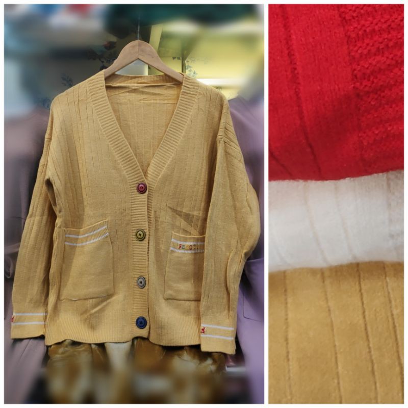 ATASAN RAJUT WANITA POLOS KANCING DEPAN IMPORT