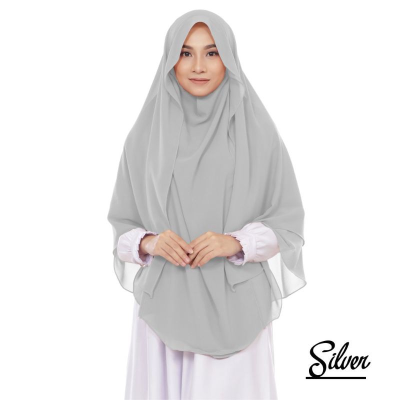 Jilbab Hijab Kerudung Bergo Instan French Khimar Cadar Tali Siti Aminah Niqab Syari Jumbo-Silver