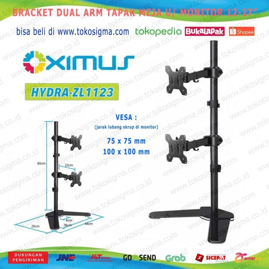 BRACKET STANDING ZL-1123 TAPAK MEJA DESK DUA ARM MONITOR FLAT 13-27 in