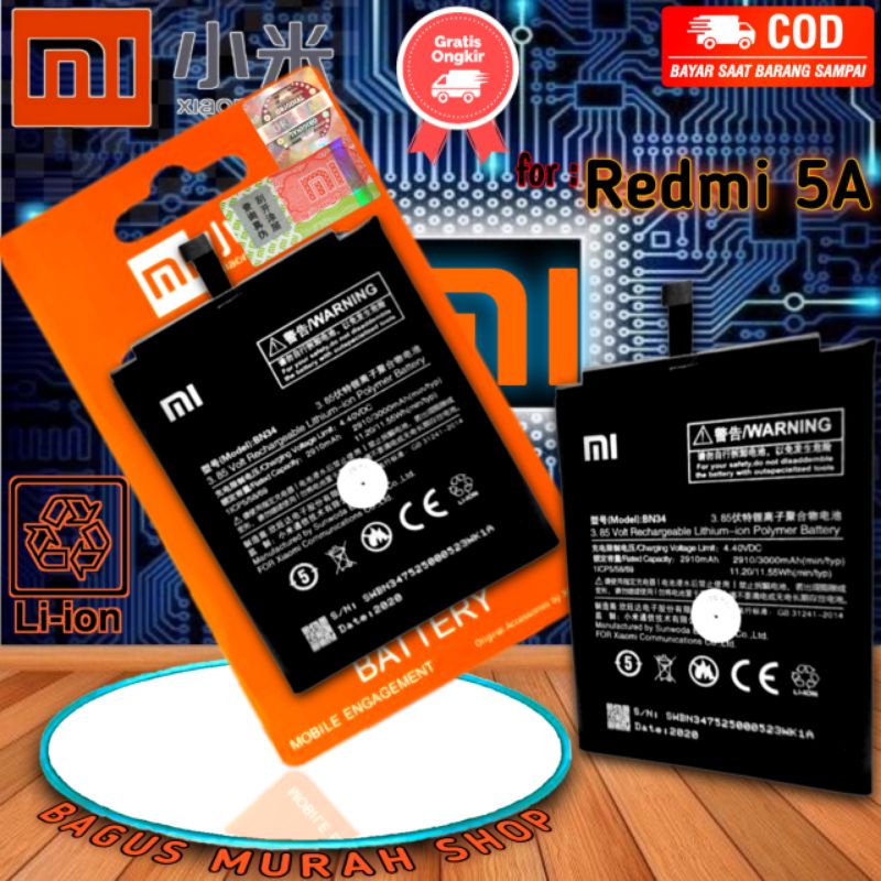 BATERAI BATRE BATTERY REDMI 5A Batrai hp Redmi5A BN34 / BN 34 REDMI NOTE 5A BN 31 REDMI NOTE 5 A BN31 ORIGINAL