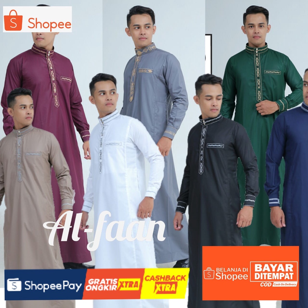 Gamis Jubah Pria Jubba Muslim Daffa thobe al faan bordir Model haramain