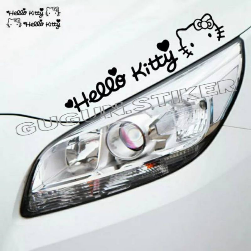 STIKER CUTTING HELLOKITTY BUAT ATAS LAMPU DEPAN MOBIL KACA BELAKANG,DEPAN 100% produk baru