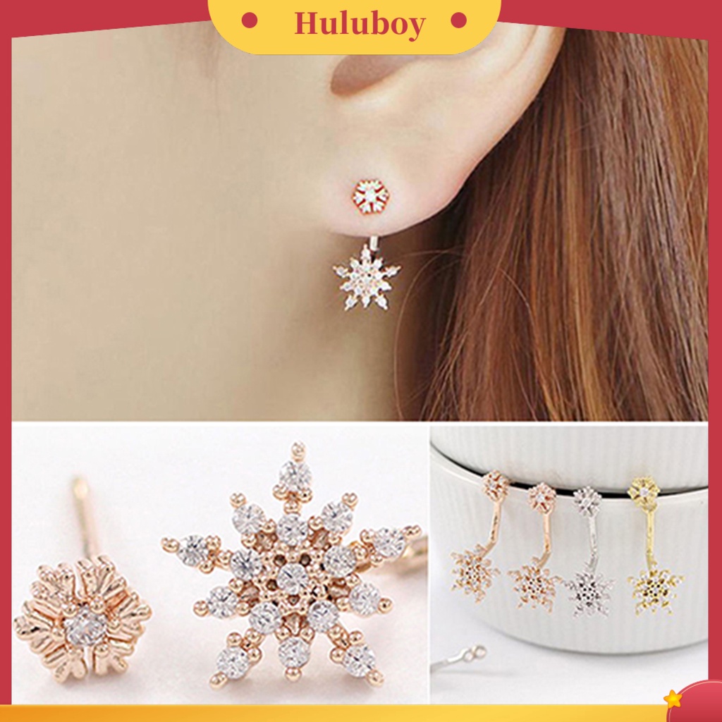 Hu Hu Hu Hu Hu Alat Bantu Pasang Kacamata♡ Anting Gantung Kristal Berlian Imitasi Model Snowflake Elegan Untuk Wanita