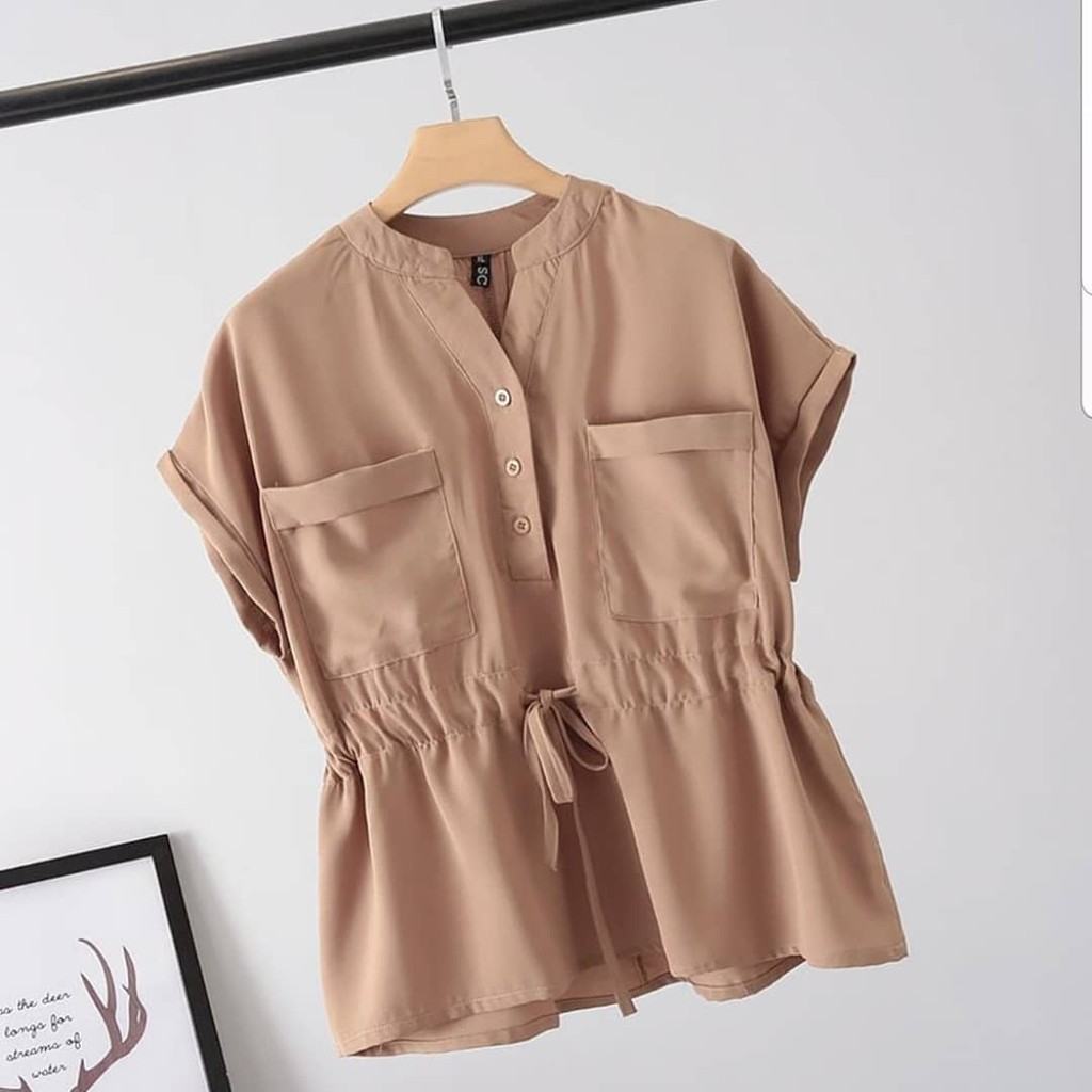 LOLA TOP BLOUSE bahan Mosscrepe Fashion Wanita Kerja Blouse Hijab Muslimah Simple Baju Terbaru