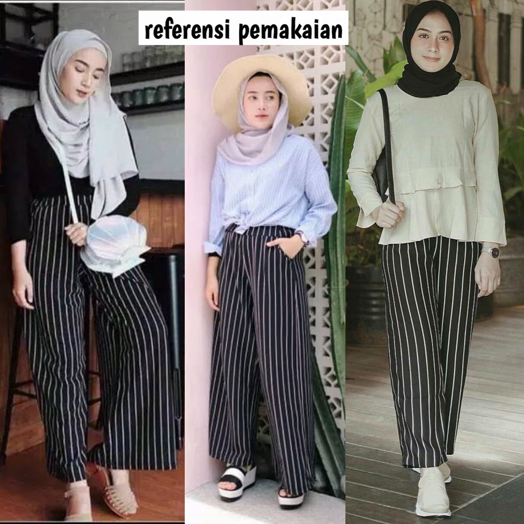 [COD] CELANA KULOT PANJANG SALUR / STIPE PANTS - celana kulot bahan crepe tebal