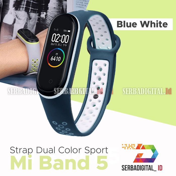Band Strap Soft Rubber Dual Color Sport Strap for Xiaomi MI Band 5 - Blue Whit