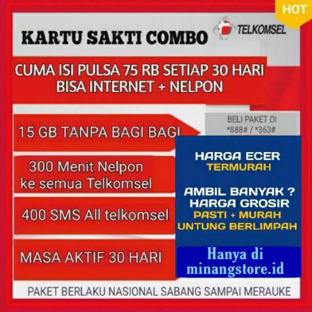 Kartu Sakti Combo | Sakti Telkomsel 15Gb Nelpon SMS Simpati As Loop 4G