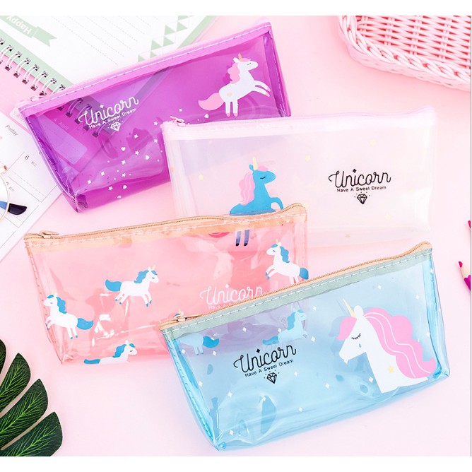 Tempat Pensil TRANSPARAN UNICORN / Tempat Alat Tulis Unicorn TRANSPARAN / Tepak Pensil Karakter Lucu