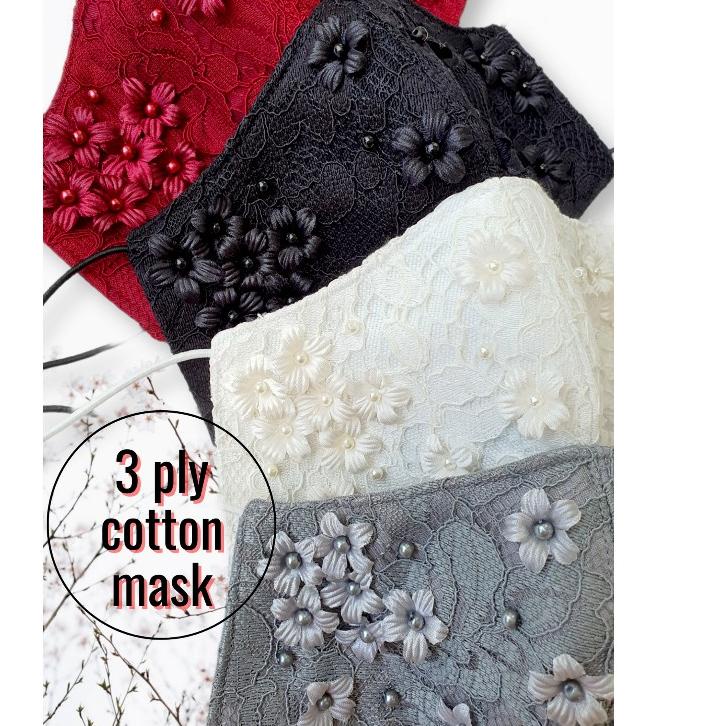 Update! Masker Kain Brokat  Bunga 3D