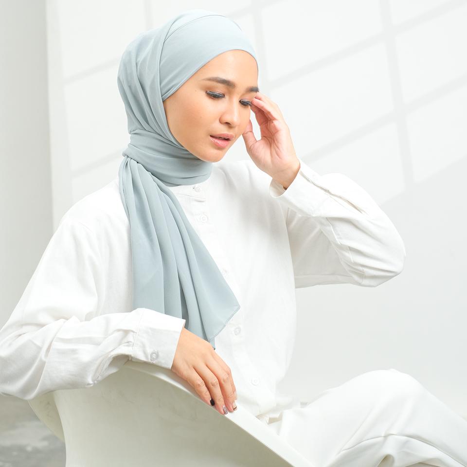 Ghania Instant | Pashmina Instan Tali Cheruty Babydoll Polos by Yeppushop-Raw Blue
