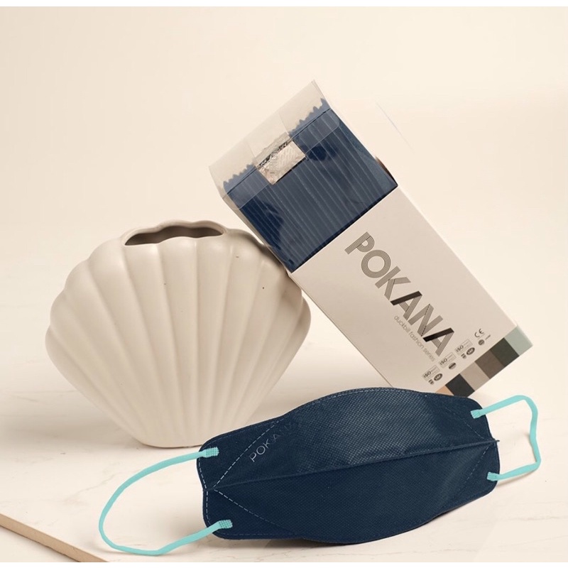 [ ECER / SATUAN - FASHION SERIES ] Pokana Duckbill Earloop Medical Mask 4PLY Masker Dewasa Eceran-Navy-Tali Light blue
