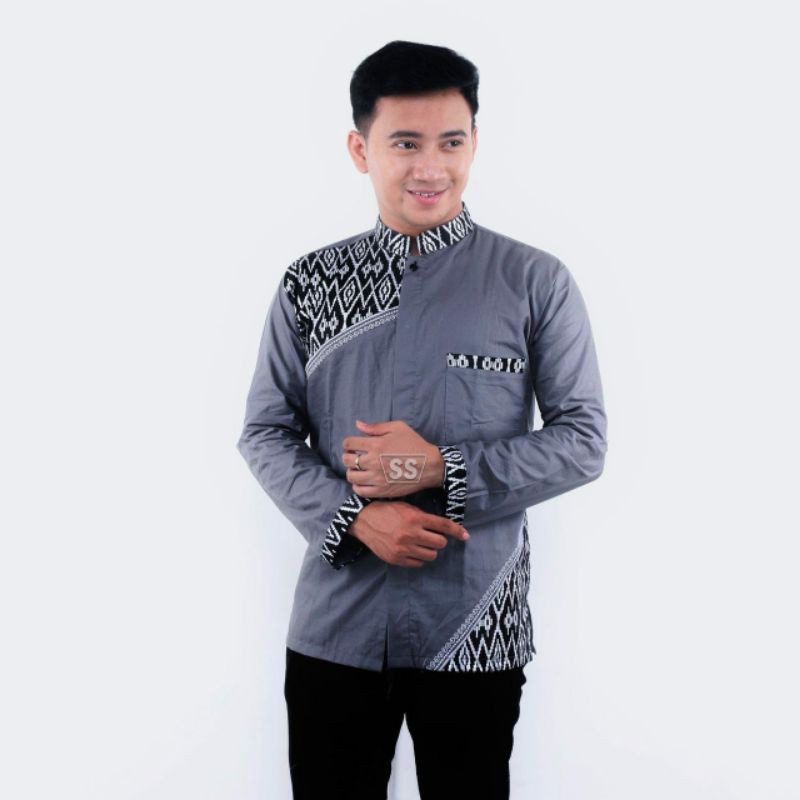 Baju Koko Kombinasi Lengan Panjang