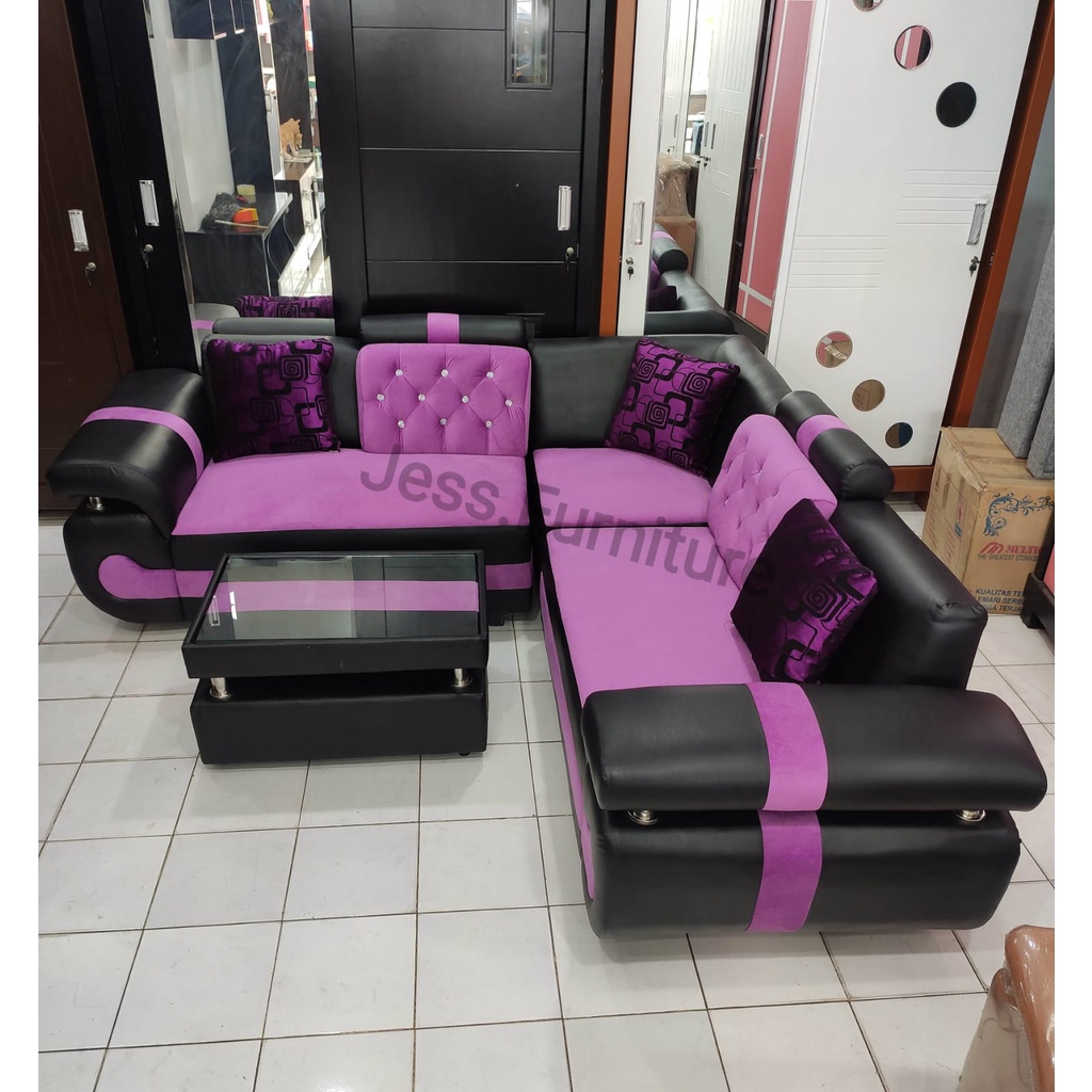 Sofa L , Sofa Sudut minimalis Sofa Ruang Tamu / Sofa Minimalis Kulit SOFA OSCAR Kombi Kain RUANG TAM