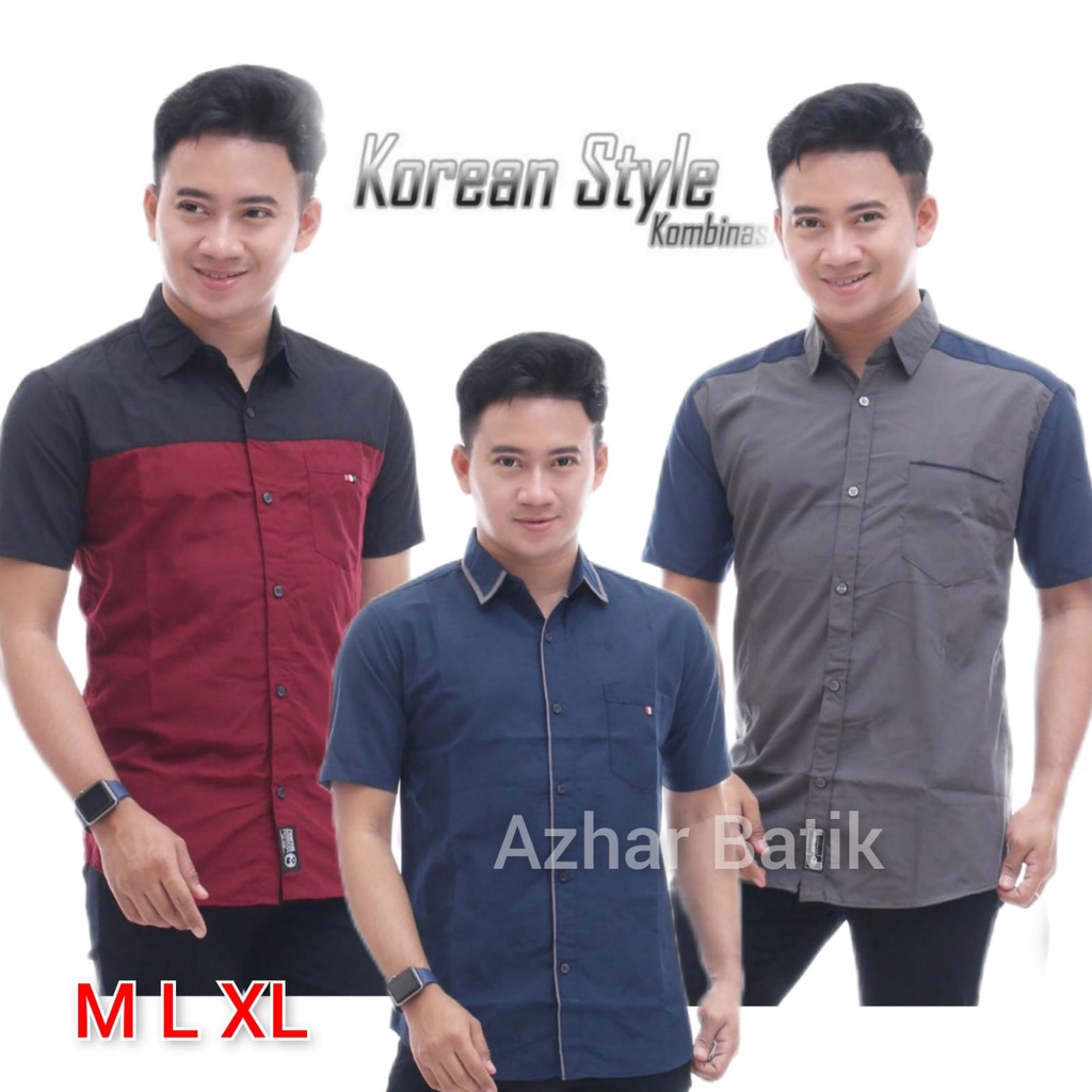 Kemeja Korean Style Kombinasi Pria / Baju Atasan  Pria Lengan Pendek Distro Premium Quality Original Baju Murah Baju Terlaris