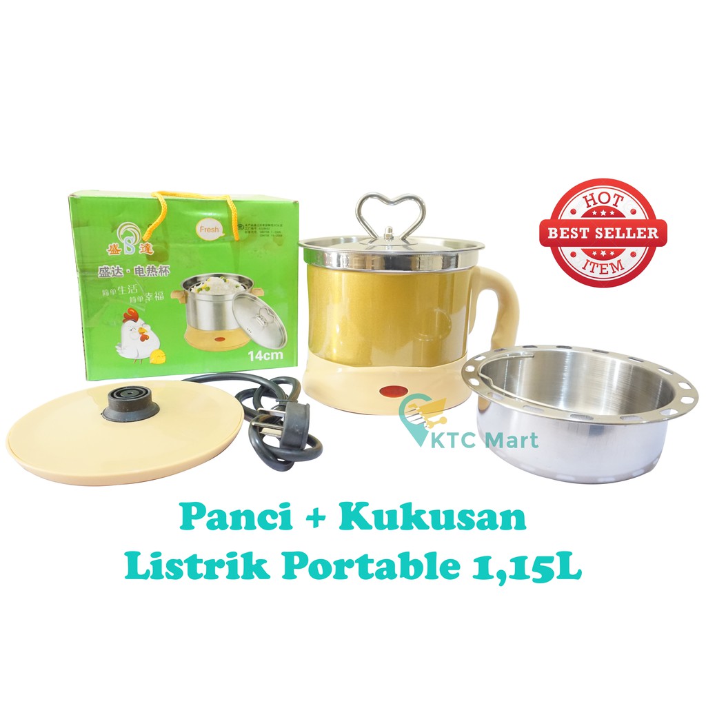 KTCmart - Panci Listrik Stainless Steel 1.15 Ltr - Panci Masak Kukusan