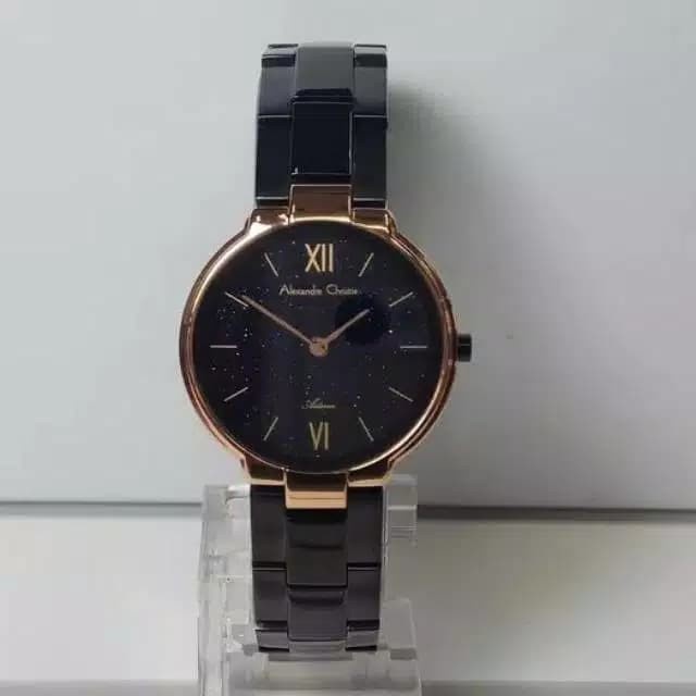 Jam tangan wanita Alexandre Christie AC 8480 AC8480 black rosegold Original