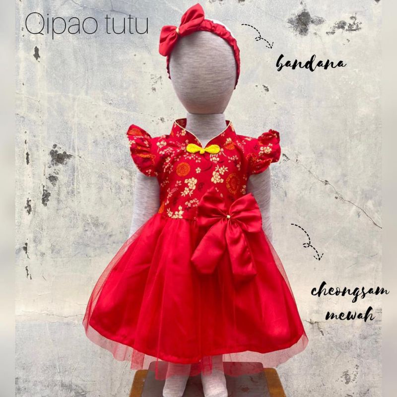 Dress cheongsam premium anak 0-3 tahun free tas bando / dress china anak / dress imlek anak / BAJU Qipao anak/ Baju Imlek anak perempuan Peacock/Merak