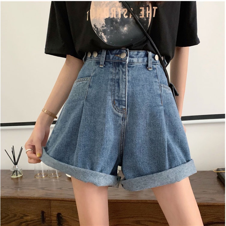 korean style celana jeans pendek wanita korean loose--jeans pendek cewe（realpict）