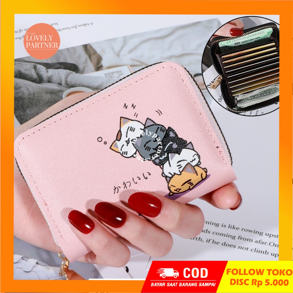 W23 Dompet Mini Wanita Kucing Lucu Cute Cat Murah Woman Koin Kartu Uang Foto Cewek Women Wallet Kecil Perempuan Kulit PU Leather Binatang Putih Hitam Panjang  Korea Pria Cowok Laki Laki Pouch Import Premium Lipat Jepang Import Tas Hadiah Cantik