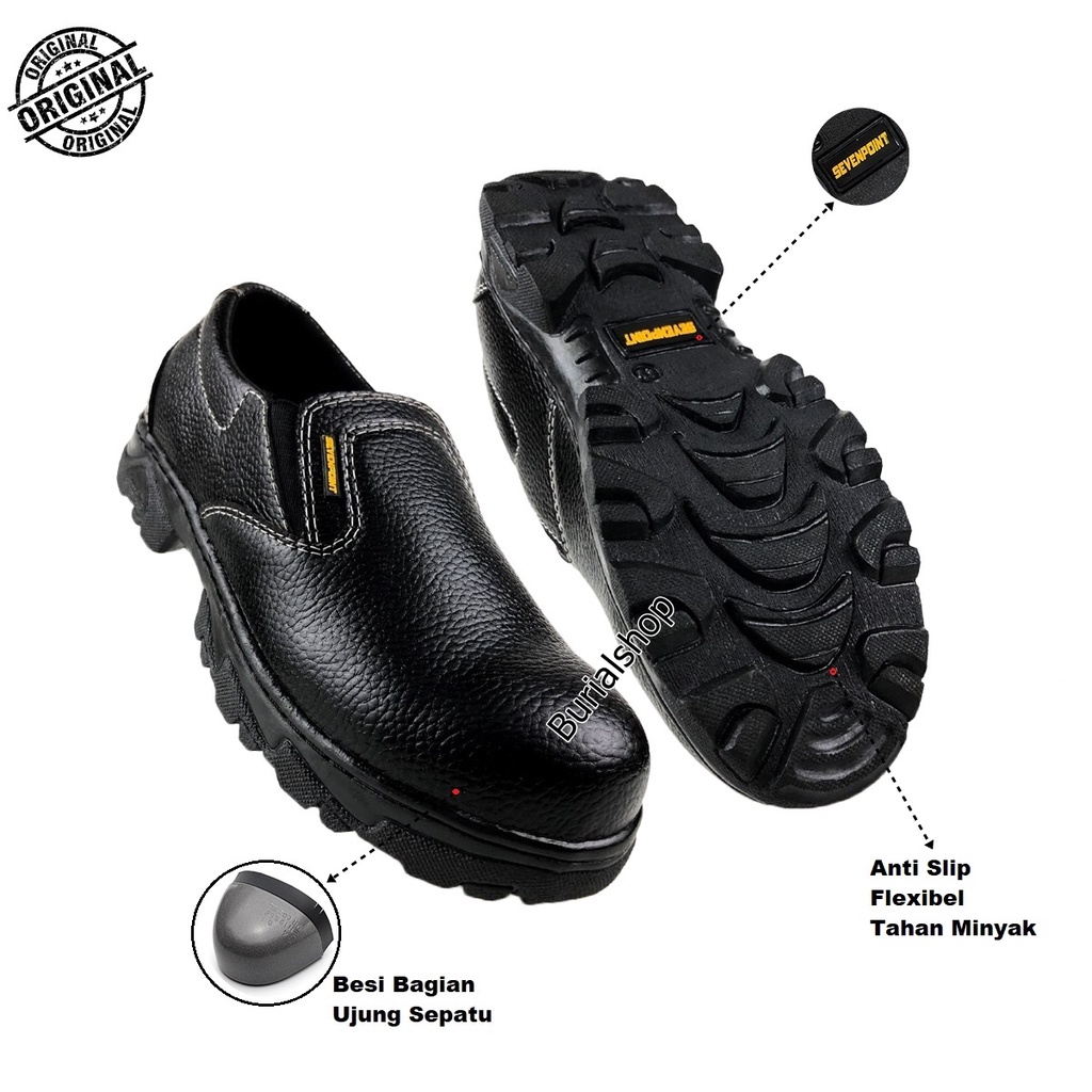 Sepatu Safety Slip On  Original Sevenpoint Septi Safty Sefty Kerja Ujung Besi Proyek Lapangan BS