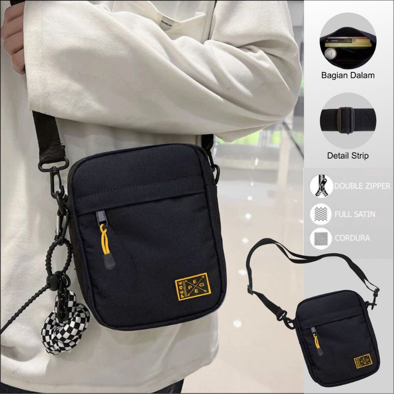 Tas Selempang Sling Bag Bahu Polos Keren Hitam Model Kasual Simpel Unisex / Tas Pria -BG921