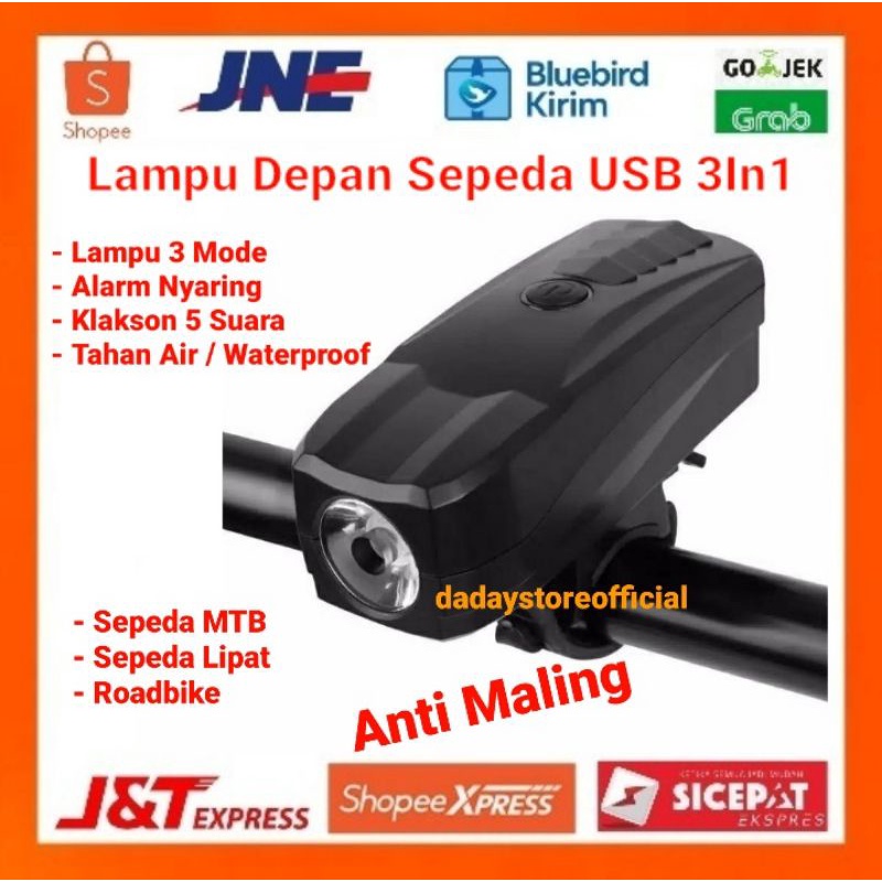 [COD] Lampu Depan Sepeda Klakson Alarm Lipat Mtb Gunung Taffled Anti Air Waterproof