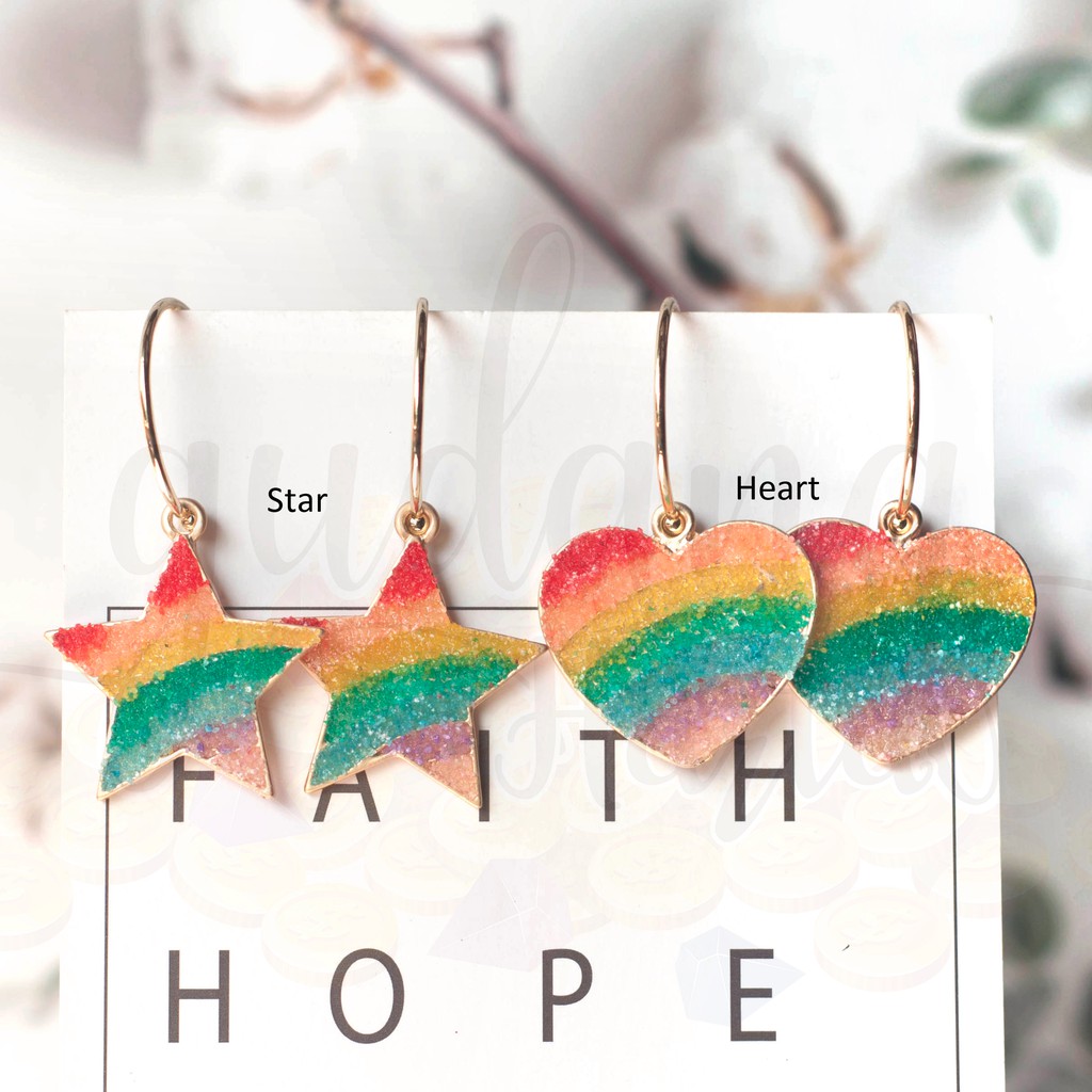 Anting Hoops Rainbow Heart and Star Bintang Pelangi  GH 203193