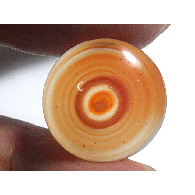 AG110 Round Cabochon 12.35ct 18mm Orange Red White 'Greek Evil Eye' Picture Agate Natural Lucky Char