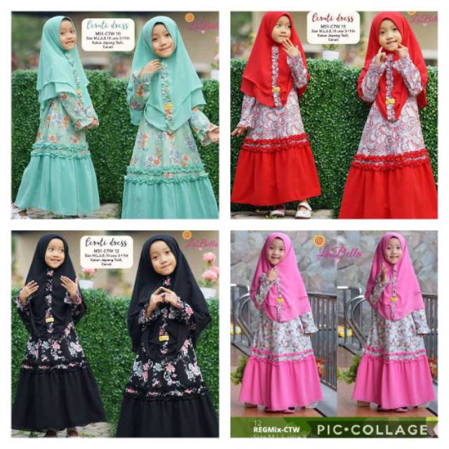 BAJU GAMIS ANAK LABELLA  USIA 3-7 TAHUN/GAMIS KATUN JEPANG/BAJU GAMIS BAHAN KATUN JEPANG