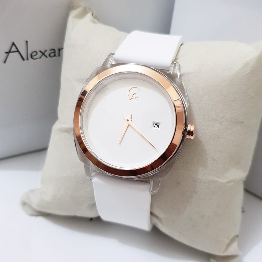 Alexandre Christie 100% Original AC2763L Jam Tangan Wanita tali karet putih rosegold