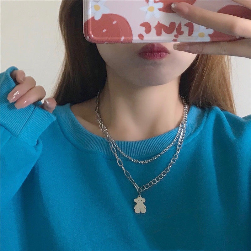 Twin hip hop beruang kalung wanita sweater chain Panjang Tahun Baru trendi sweater chain aksesoris k