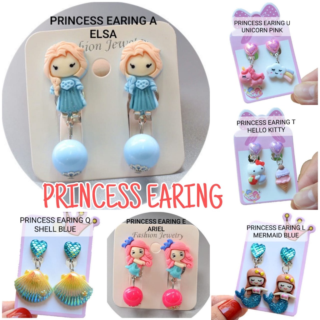 ANTING KOREA ANAK JEPIT MOTIF PRINCESS PRINCES CLAY GIWANG KAWAII LUCU IMPORT GIWANG AKSESORIS