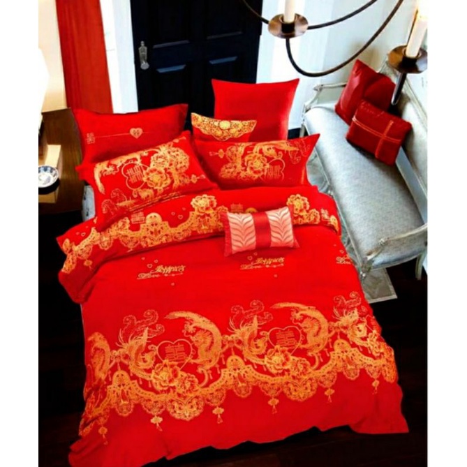 ✔NEW MOTIF‼ SPREI HOMEMADE CHINESE WEDDING KATUN JEPANG IMPORT LENG HONG NAGA EMAS BURUNG MERAK/SPRE