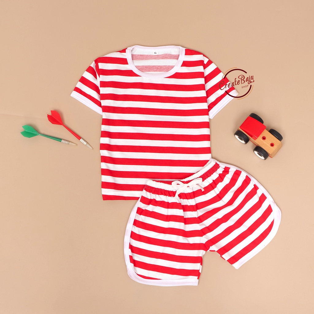 SETELAN ANAK MOTIF SALUR MERAH SETELAN ANAK POLOS UNISEX LENGAN PENDEK