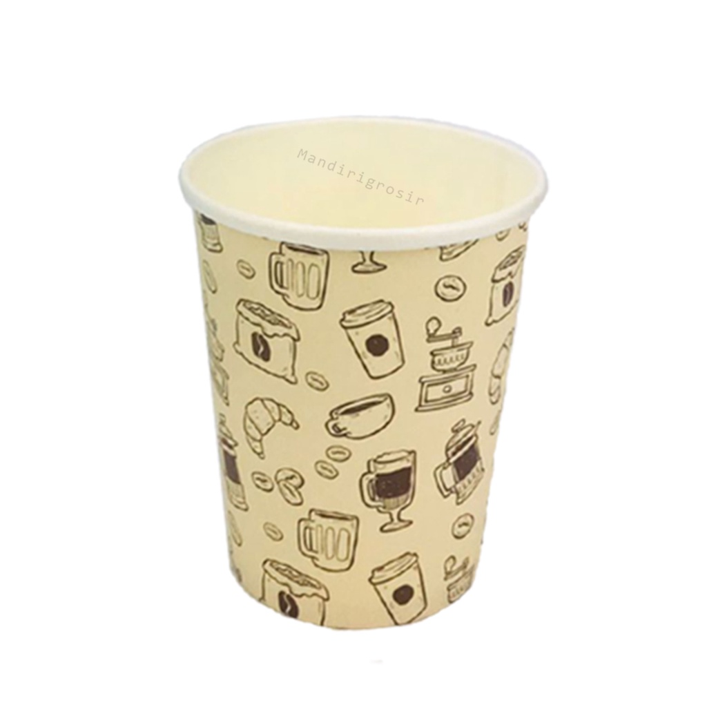 Paper cup * Gelas Kertas * Motif gambar gelas kopi * Isi 50pcs 6.5 oz