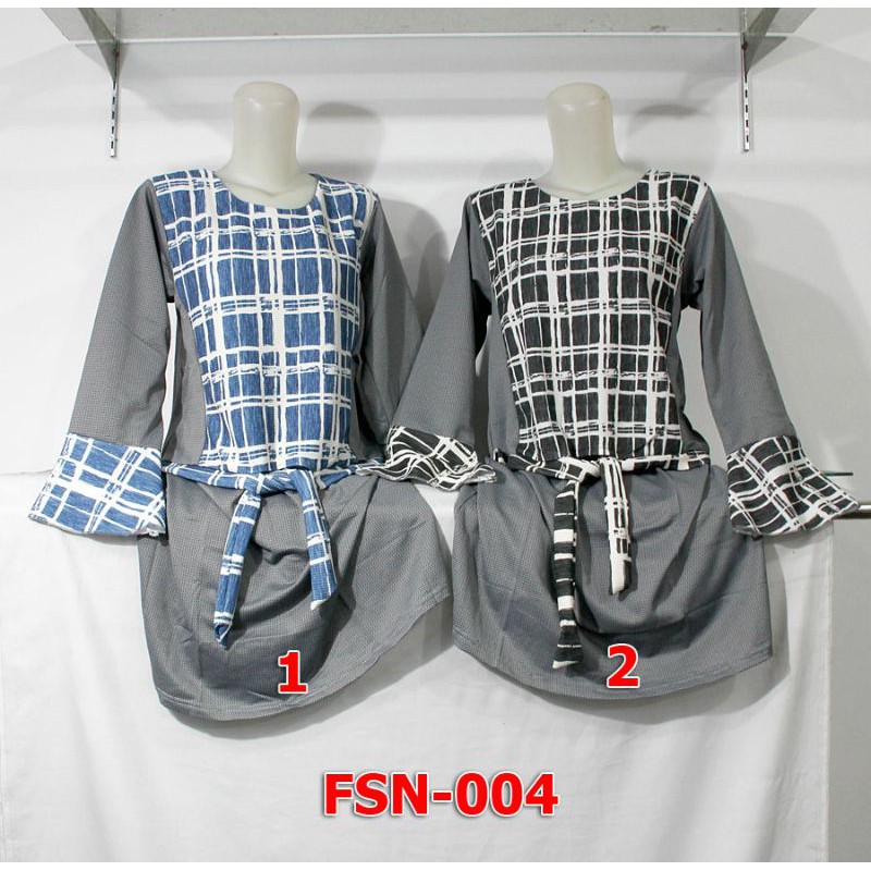 Tunik Wanita Muslim Motif Kotak Bahan Soft Waffle FSN004